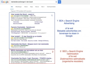 Weergave van vertoningen in zowel betaalde als organische zoekresultaten in Google